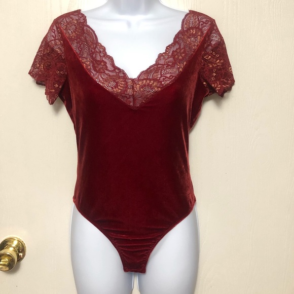 Victoria Secret Red Crushed Velvet Bodysuit - Picture 8 of 14